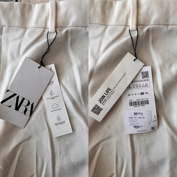NWT Zara Oyster White Crepe Tuxedo Trouser Pant XL - Picture 9 of 12